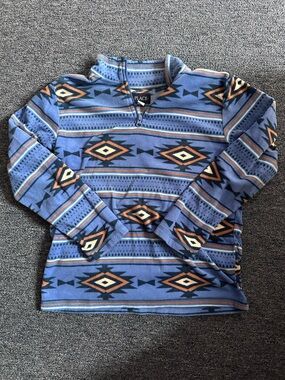 Place Blue Aztec Quarter-Zip Pullover with Orange & Cream Accents